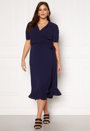 Short Sleeve Wrap Frill Curve Dress