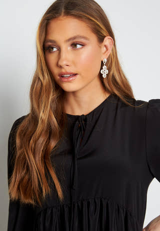 Tie Neck Frill Hem Dress