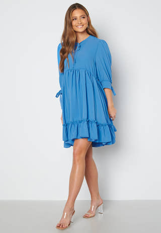 Tie Neck Frill Hem Dress