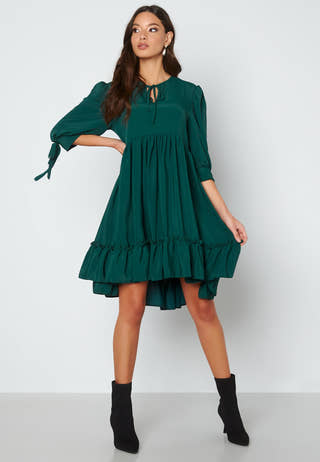 Tie Neck Frill Hem Dress