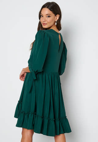 Tie Neck Frill Hem Dress