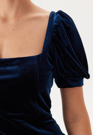 Velvet Puff Sleeve Maxi With S