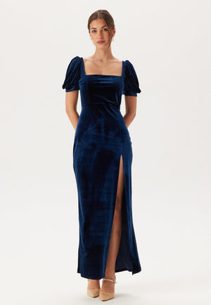 Velvet Puff Sleeve Maxi With S