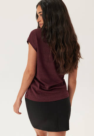 Onlsilvery S/S V Neck Lurex Top