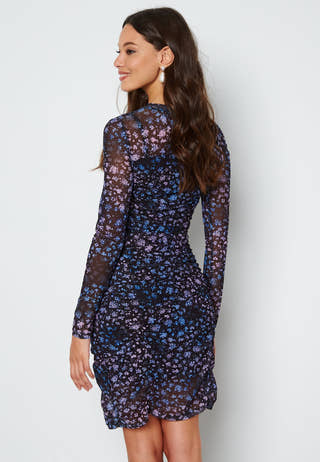 Ruby L/S Short Mesh Rouching Dress