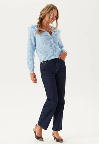 Pcdavis Ls O-neck Frill Cardigan