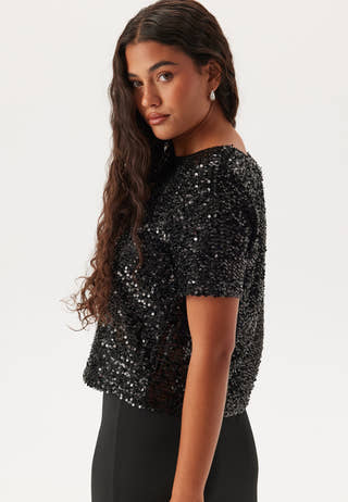 Pcserena Sequin Ss O-neck Top