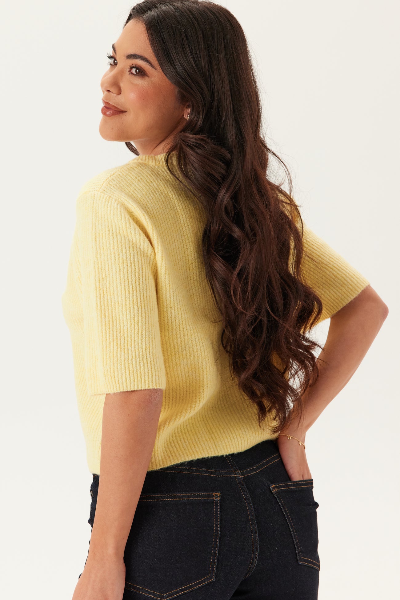 Pieces - Pieces - Pcsilly Ss O-neck Knit Cardiga Pale Banana Detail:MELANGE