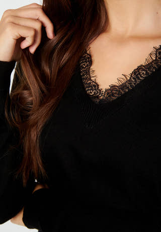 V-Neck Lace Sweater