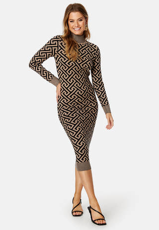 Aria LS High-Neck Calf Dress