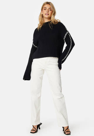Cream LS Funnelneck Pullover