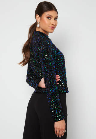 Fame L/S Highneck Sequins Top