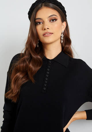 Saba LS Collar Below Knee Dress