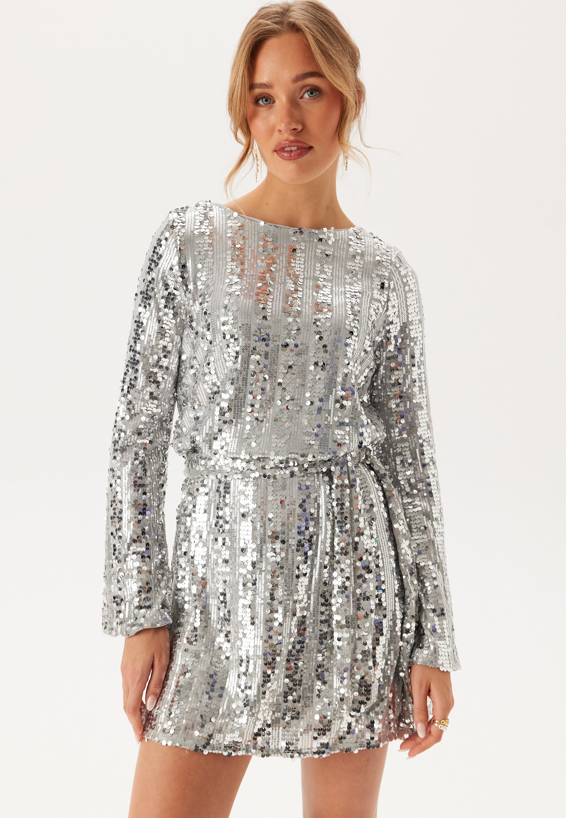 vero moda glitter dress Womens VERO MODA Grey Bow Back Sequin Dress US 6