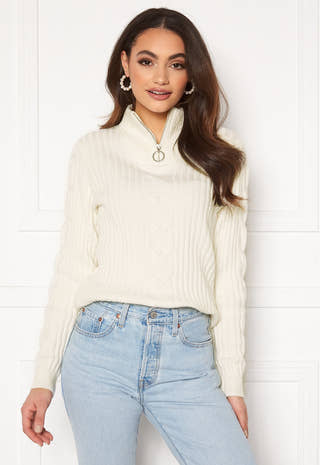 Ril Knit Funnel Zip Neck L/S Top
