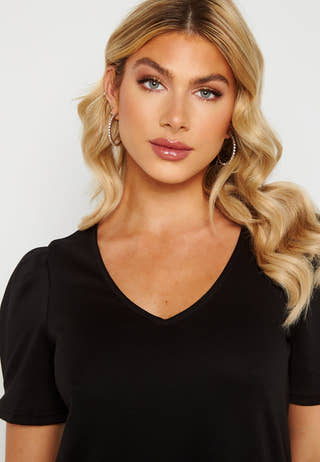Tinny V-Neck S/S Puff Sleeve Dress