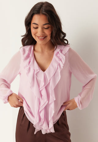 Viane L/S V-NECK FRILL TOP V-N