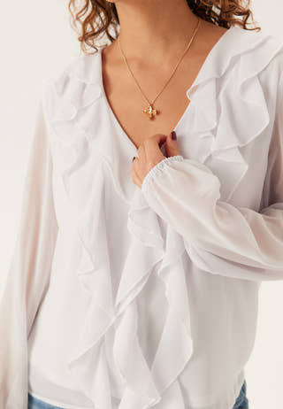 Viane L/S V-NECK FRILL TOP V-N