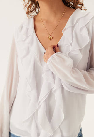 Viane L/S V-NECK FRILL TOP V-N