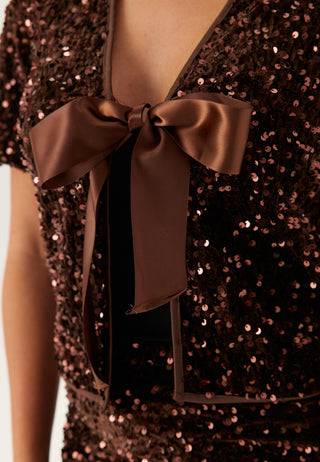 Vibelieve S/S TIE SEQUINS TOP