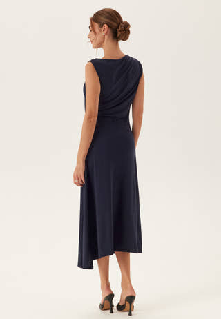 Vielise O-neck S/L DRAPED MIDI DRESS