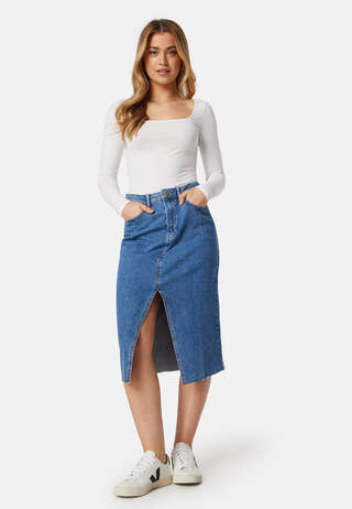 Visol RW Midi Slit Denim Skirt
