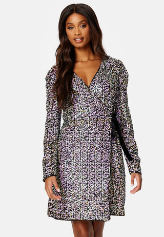 Multiseq Velvet LS Wrap Dress
