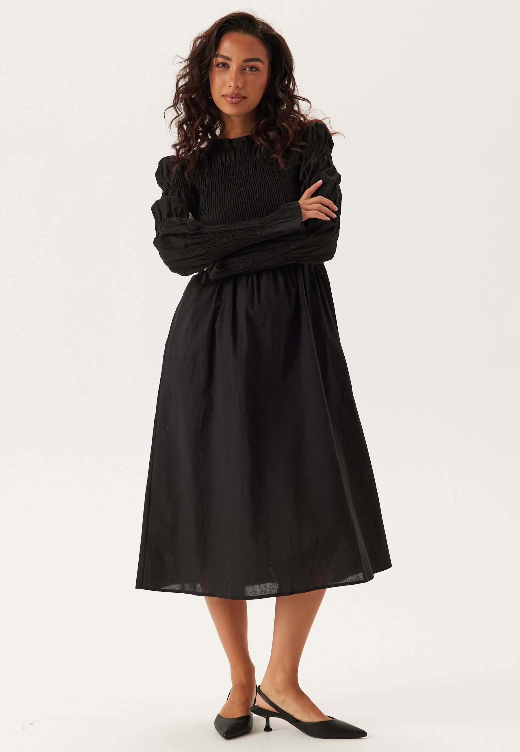 Yas – Yaschemma Ls Smock Midi Dress – campaign-outlet – Black